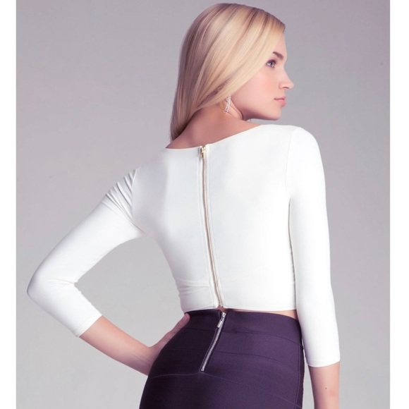 BEBE 3/4 Sleeve Wrap Crop Top - Picture 3 of 11